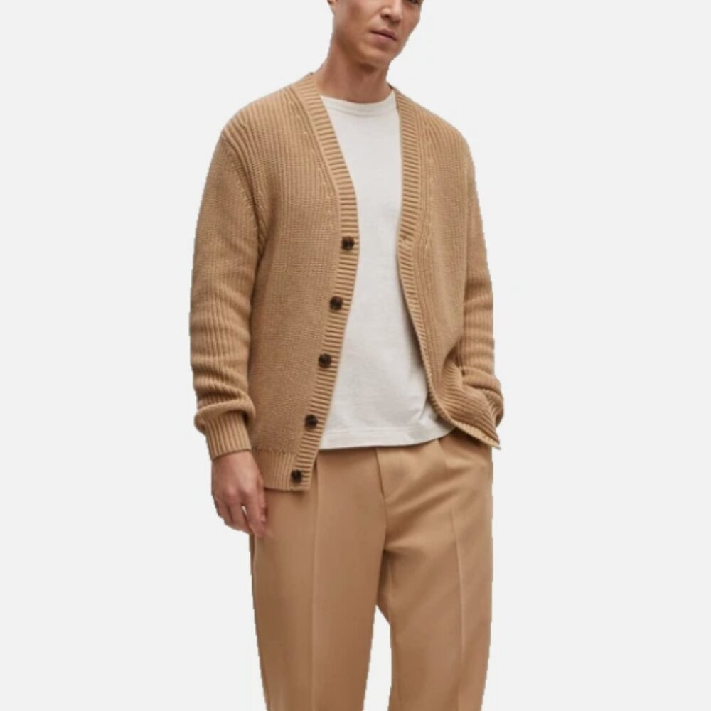 Mode of One Mens Long Sleeve Relaxed Cardigan Sweater  Tannin Small